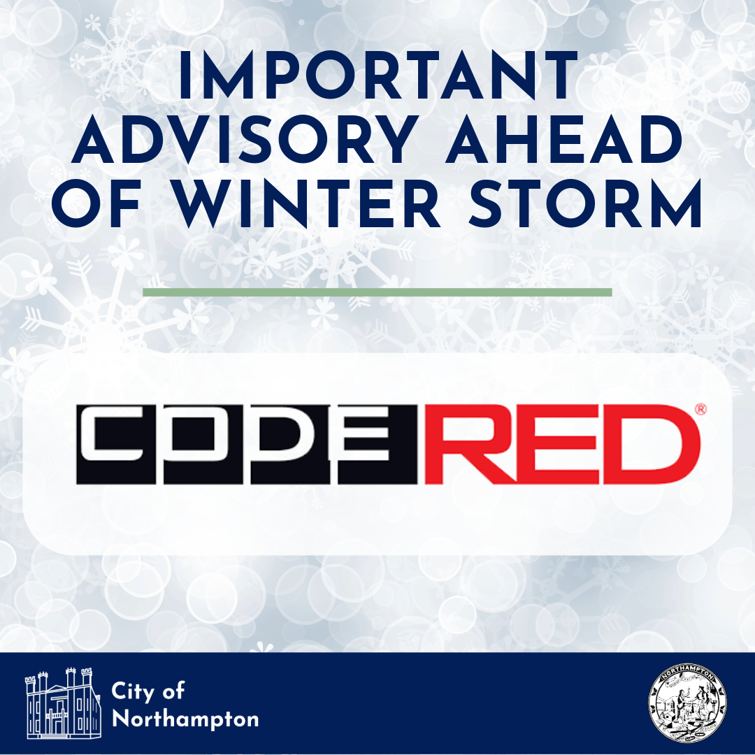 SQUARE IMAGE OF SNOWY BACKGROUND, CODERED IMAGE THAT READS IMPORTANT ADVISORY