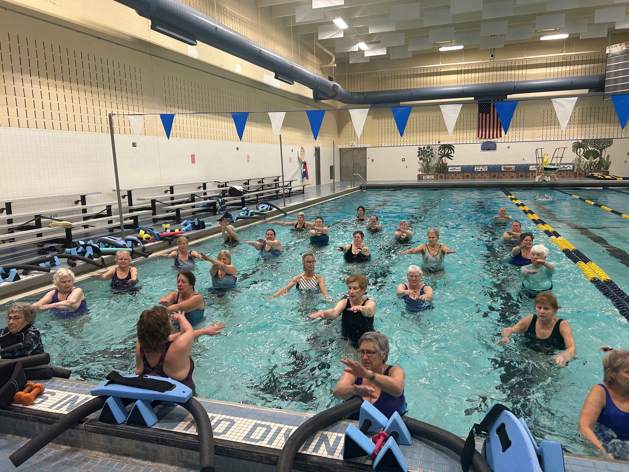 water aerobics class in pool