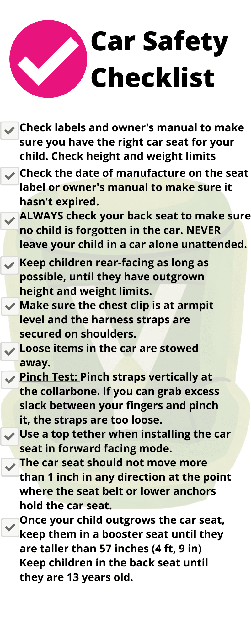 Car seat safety checklist